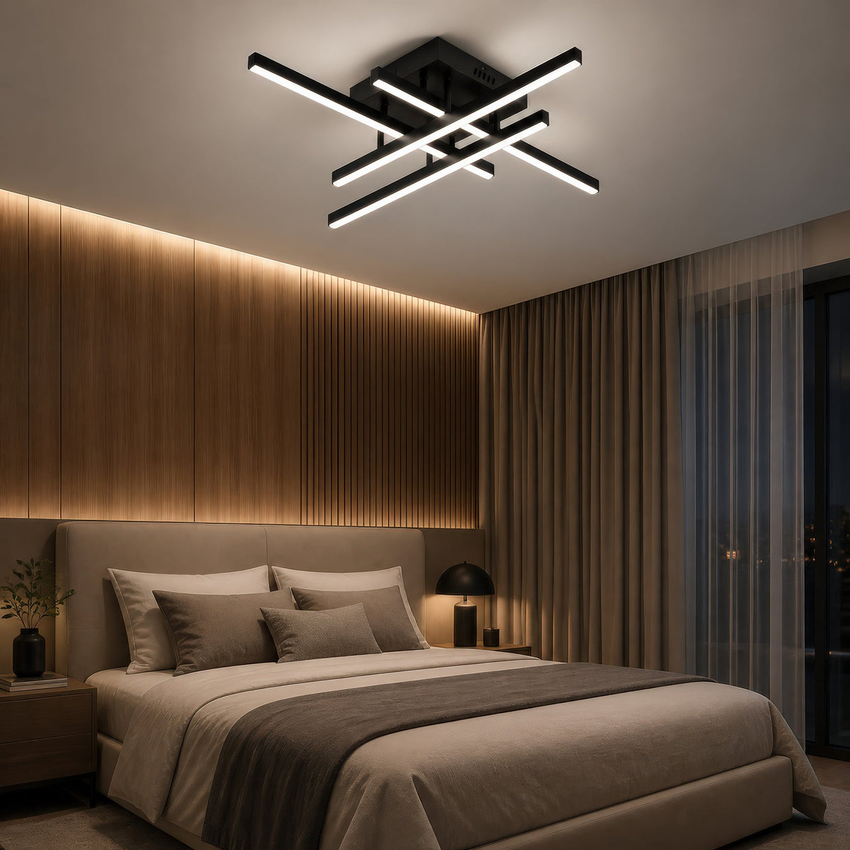 Lustra LED cu Telecomanda LINEX, 52W, 4 Elemente, Liniara, lumina Rece/Calda/Neutra, Dimabila, Negru, imaginea 9