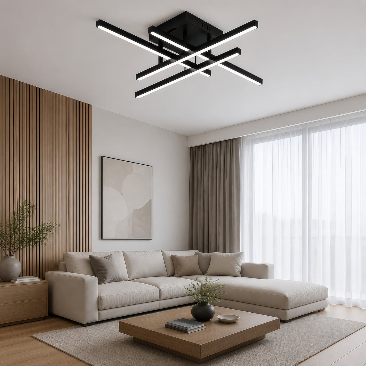 Lustra LED cu Telecomanda LINEX, 52W, 4 Elemente, Liniara, lumina Rece/Calda/Neutra, Dimabila, Negru, imaginea 10