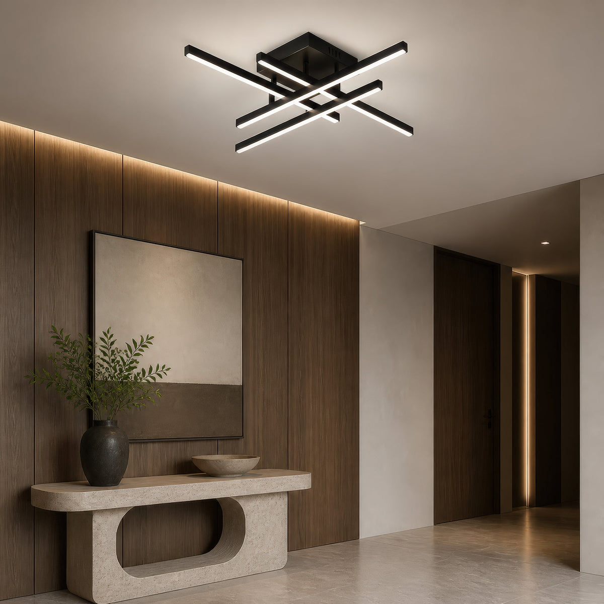 Lustra LED cu Telecomanda LINEX, 52W, 4 Elemente, Liniara, lumina Rece/Calda/Neutra, Dimabila, Negru, imaginea 11