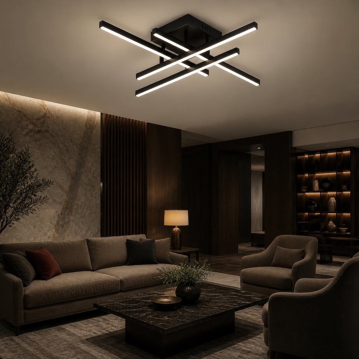 Lustra LED cu Telecomanda LINEX, 52W, 4 Elemente, Liniara, lumina Rece/Calda/Neutra, Dimabila, Negru, imaginea 12