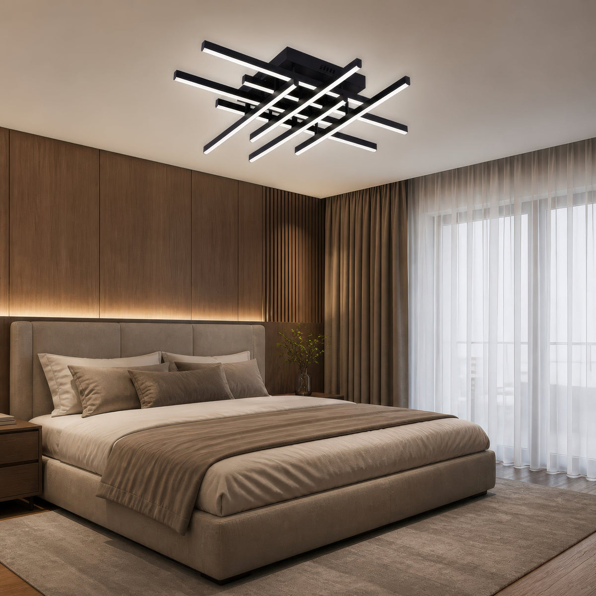 Lustra LED cu Telecomanda LINEX, 108W, 8 elemente, Lumina Rece/Calda/Neutra, Dimabila, Negru, imaginea 12