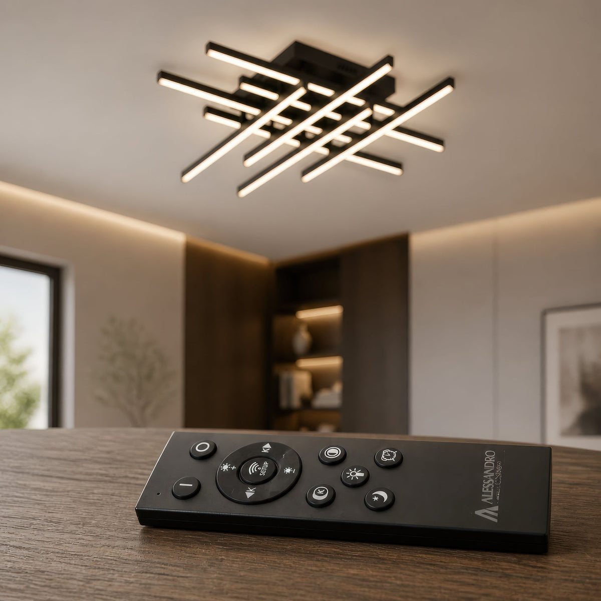 Lustra LED cu Telecomanda LINEX, 108W, 8 elemente, Lumina Rece/Calda/Neutra, Dimabila, Negru, imaginea 3
