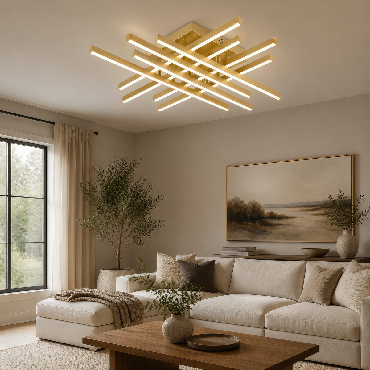 Lustra LED cu Telecomanda LINEX, 108W, Lumina 3000K/4000K/6000K, Dimabila, Auriu