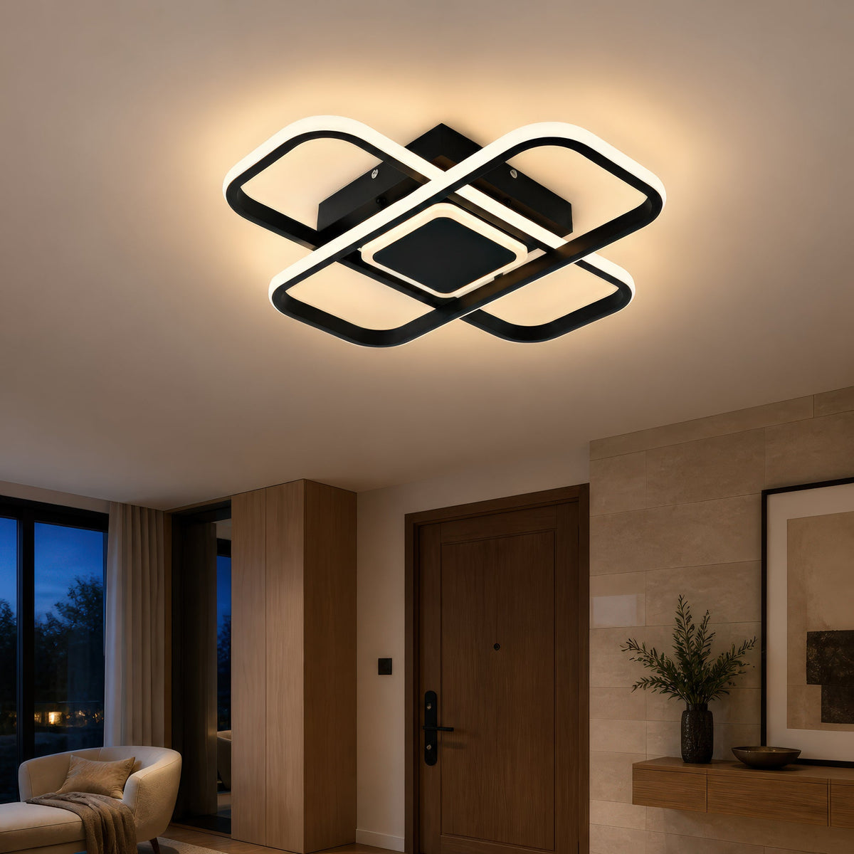 Lustra LED cu telecomanda VECTOR QUAD 52W, lumina Rece/Calda/Neutra, Dimabila, Negru