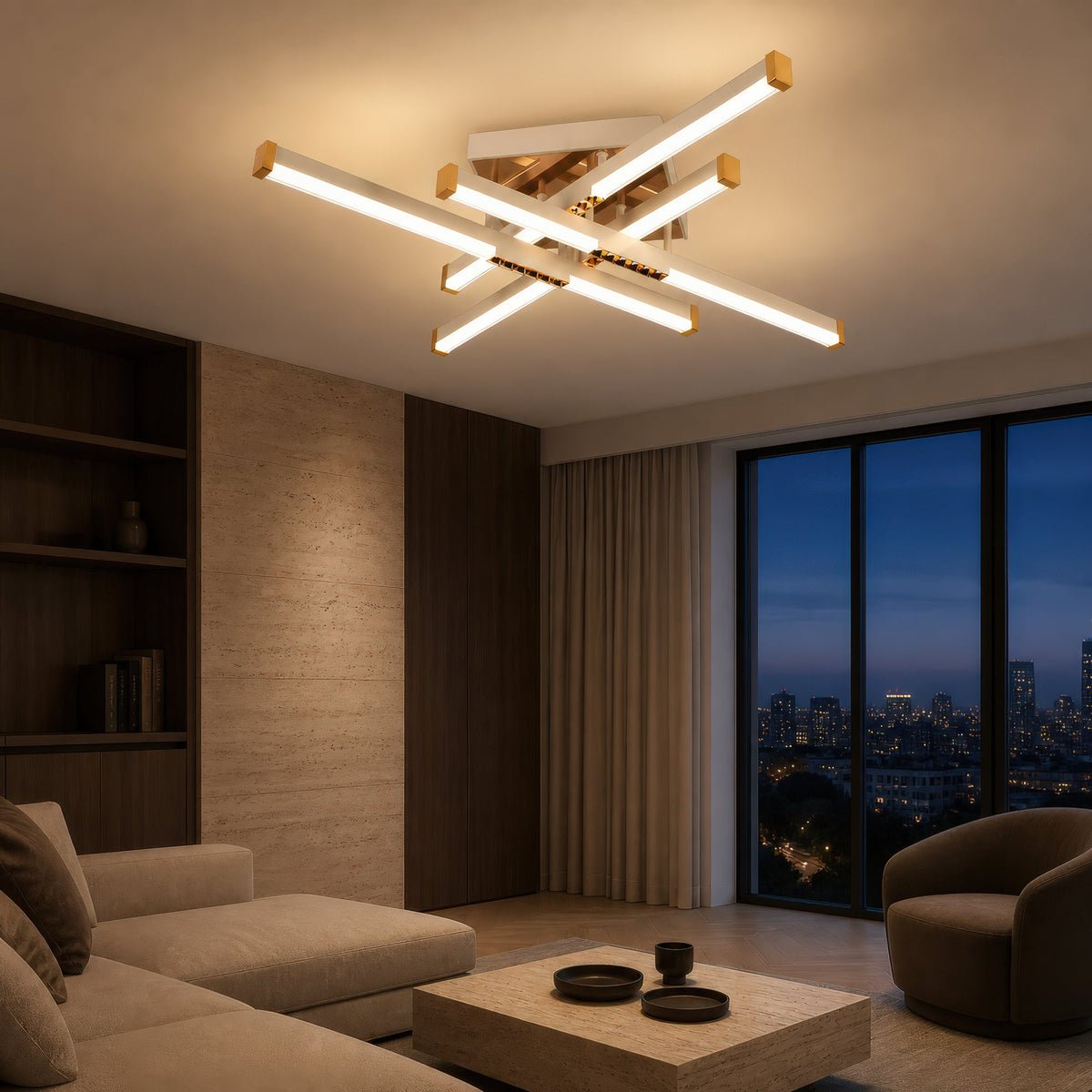 Lustra LED cu Telecomanda AXIAL, 54W, 4 Elemente, Lumina Rece/Clada/Neutra, Dimabila, Alb