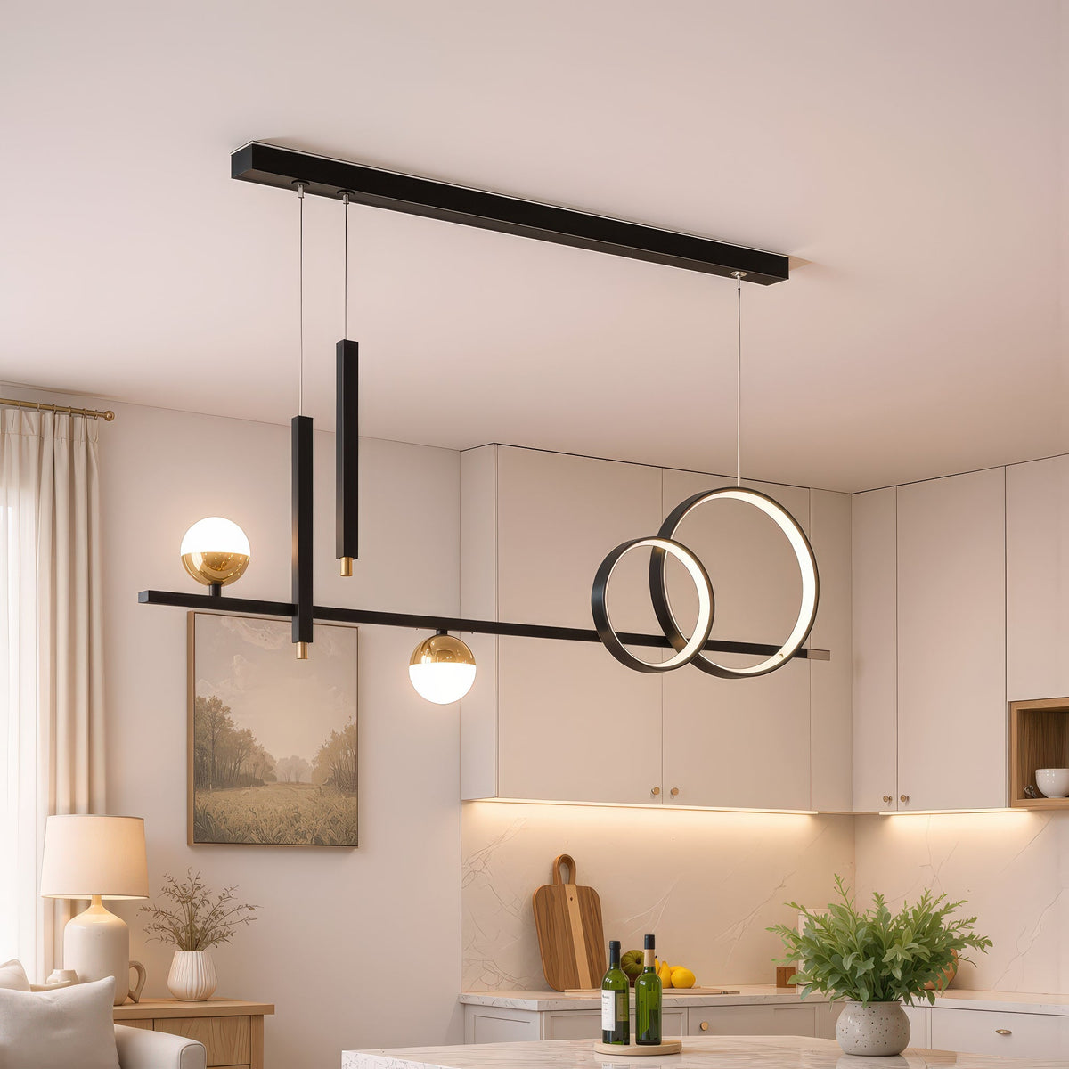 Lustra LED suspendata cu telecomanda DAMARA 44W, lumina Rece/Calda/Neutra, Dimabila, Negru, Inaltime Reglabila, imaginea 1