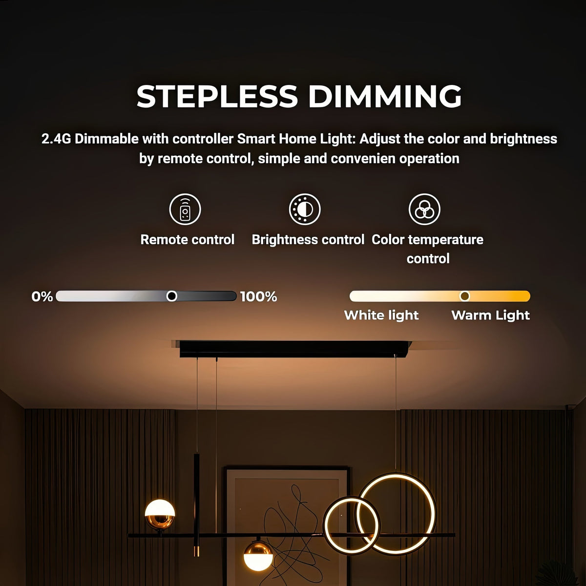 Lustra LED suspendata cu telecomanda DAMARA 44W, lumina Rece/Calda/Neutra, Dimabila, Negru, Inaltime Reglabila, imaginea 4