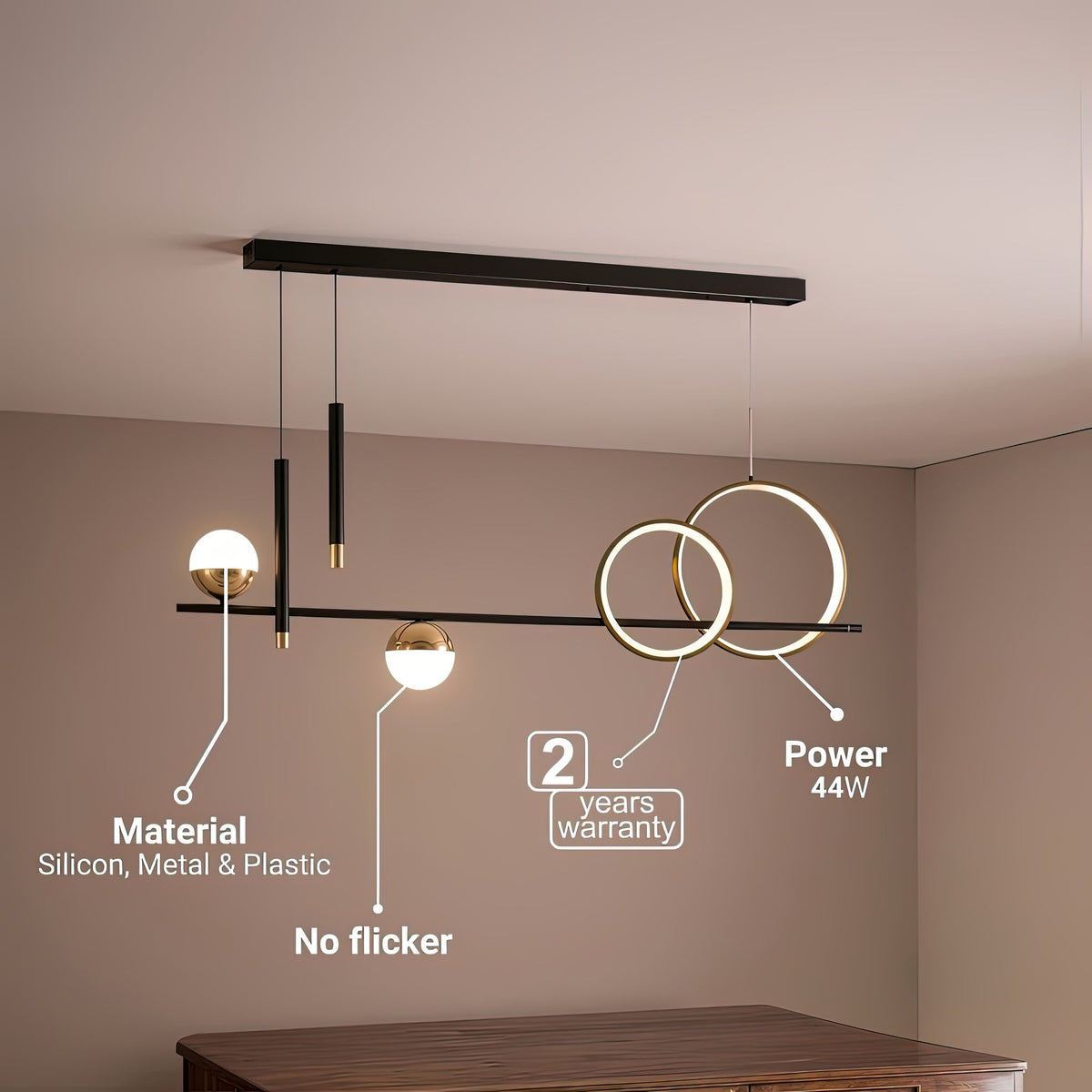 Lustra LED suspendata cu telecomanda DAMARA 44W, lumina Rece/Calda/Neutra, Dimabila, Negru, Inaltime Reglabila, imaginea 8