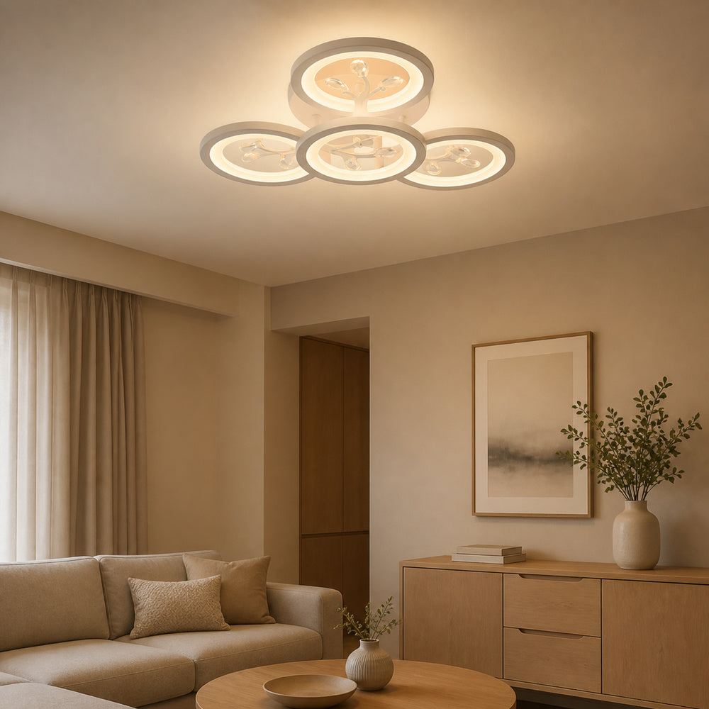 Lustra LED cu telecomanda si cristal DAISY 53W, 4 Elemente, lumina Rece/Calda/Neutra, Dimabila, Alb, imaginea 1