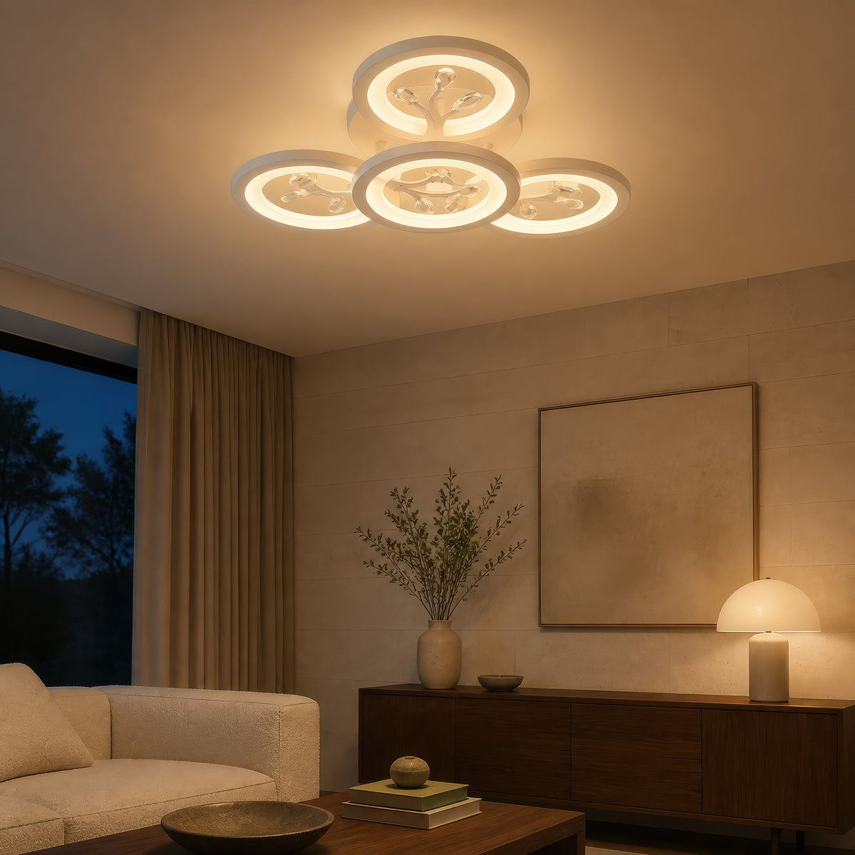 Lustra LED cu telecomanda si cristal DAISY 53W, 4 Elemente, lumina Rece/Calda/Neutra, Dimabila, Alb, imaginea 10