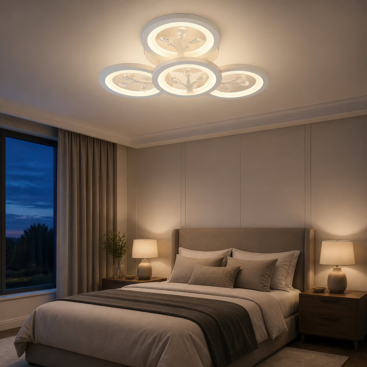 Lustra LED cu telecomanda si cristal DAISY 53W, 4 Elemente, lumina Rece/Calda/Neutra, Dimabila, Alb, imaginea 11