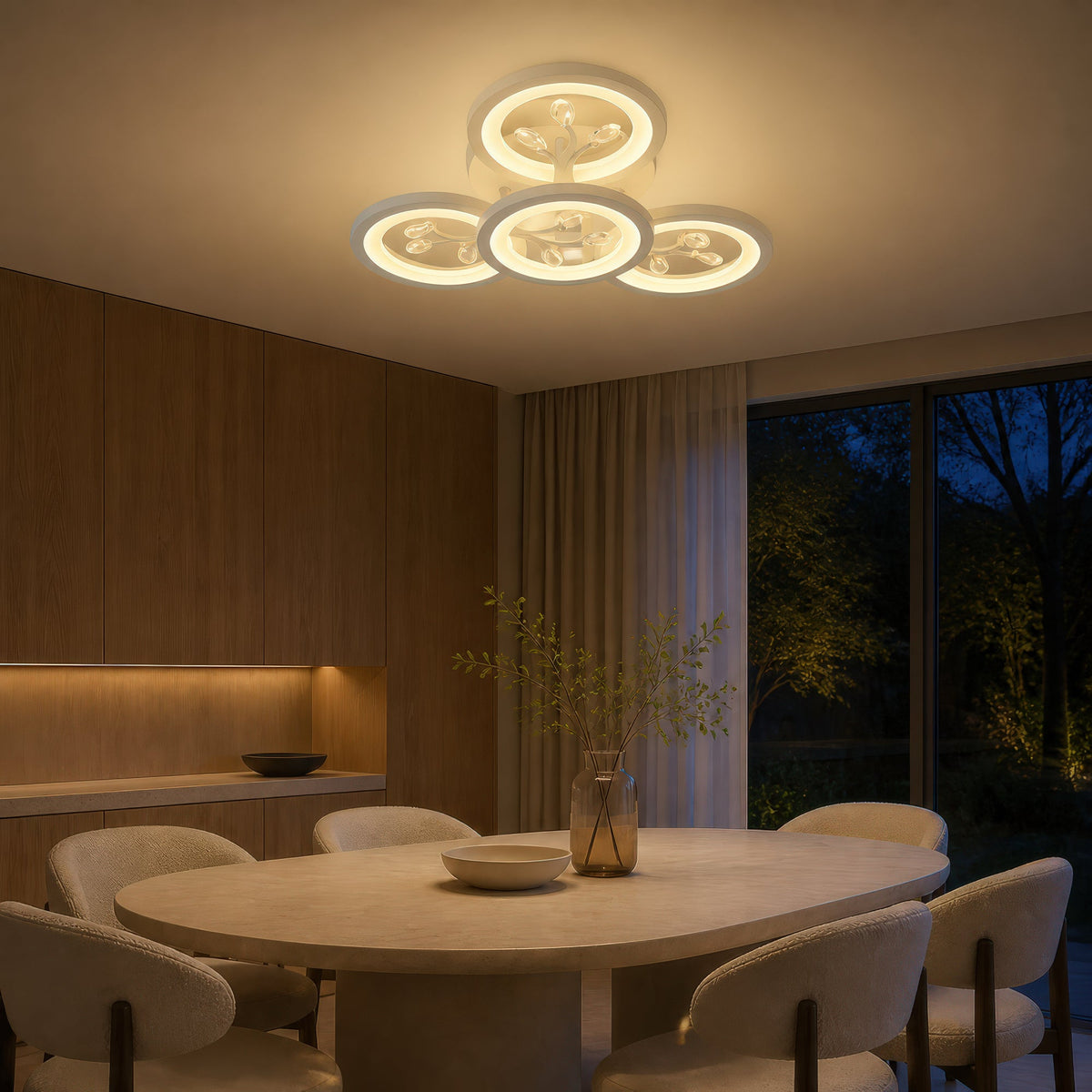 Lustra LED cu telecomanda si cristal DAISY 53W, 4 Elemente, lumina Rece/Calda/Neutra, Dimabila, Alb, imaginea 12