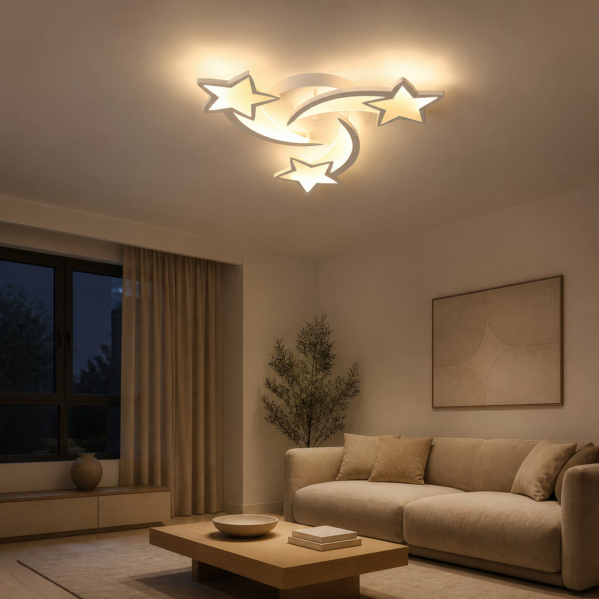 Lustra LED cu telecomanda IPOMOEA 51W, 3 Stele, Lumina Rece/Calda/Neutra, Dimabila, Alb, Metal si Acril, imaginea 1