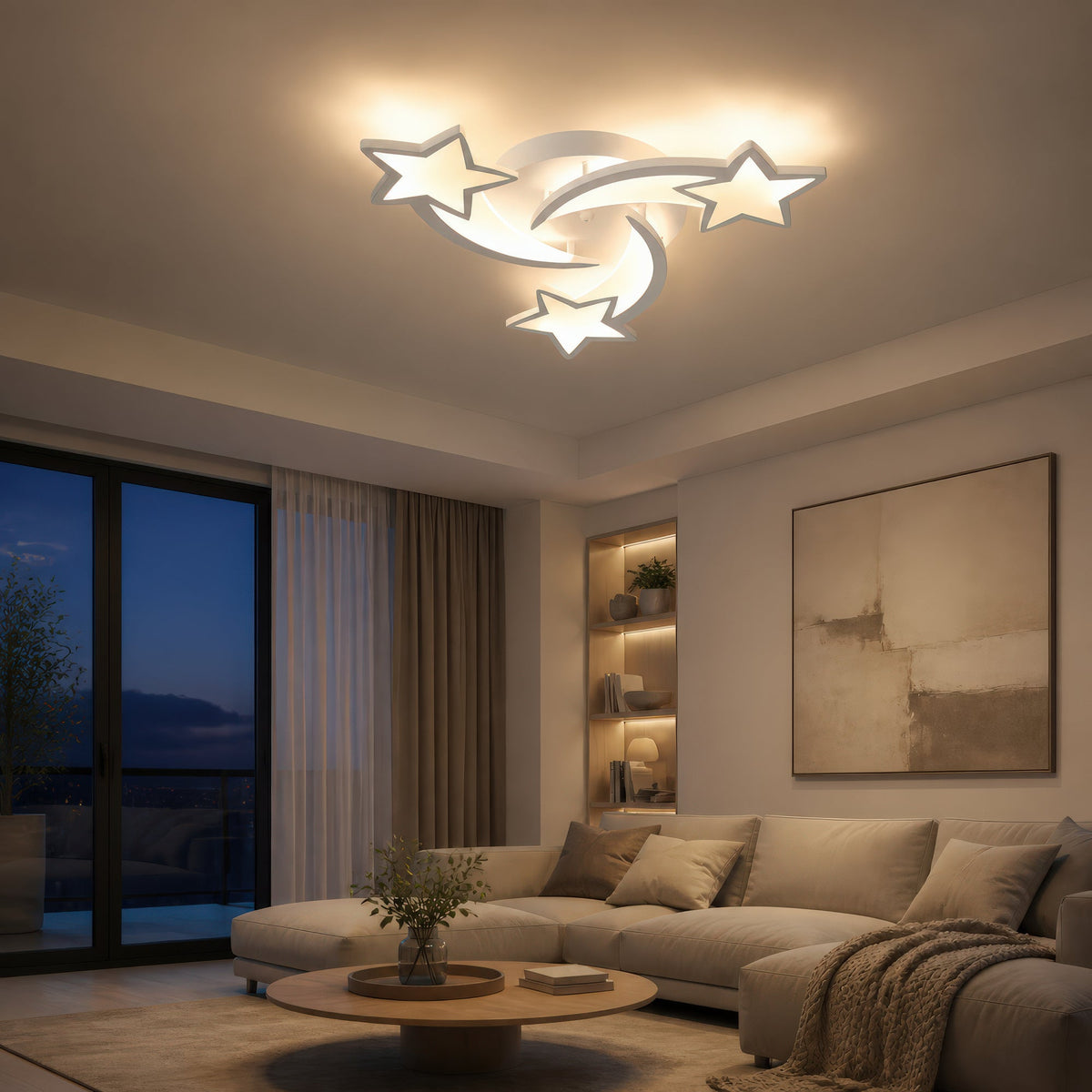 Lustra LED cu telecomanda IPOMOEA 51W, 3 Stele, Lumina Rece/Calda/Neutra, Dimabila, Alb, Metal si Acril, imaginea 11