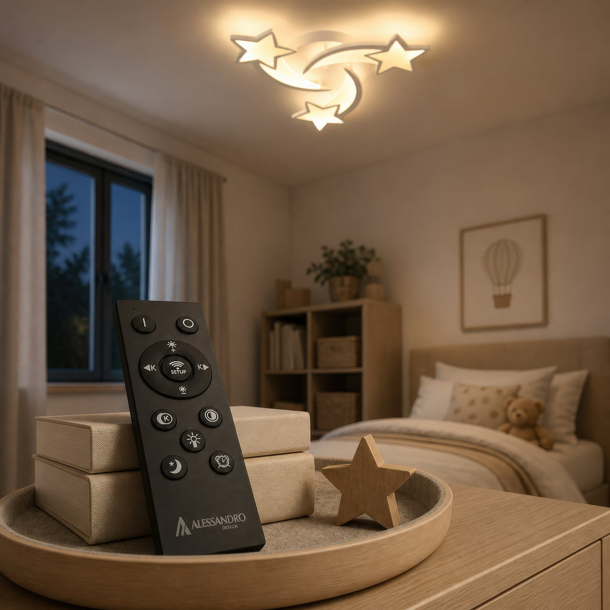 Lustra LED cu telecomanda IPOMOEA 51W, 3 Stele, Lumina Rece/Calda/Neutra, Dimabila, Alb, Metal si Acril, imaginea 3