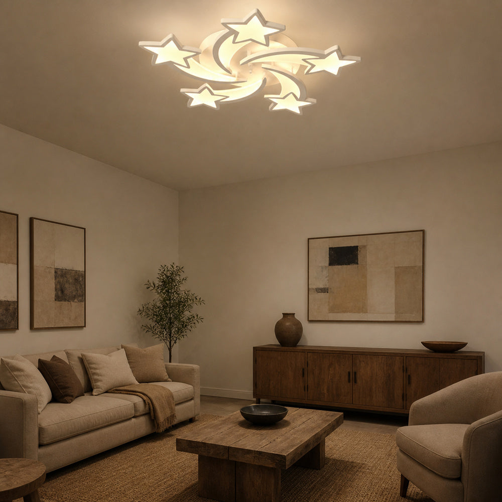Lustra LED cu telecomanda IPOMOEA 85W, 5 Stele, lumina Rece/Calda/Neutra, Dimabila, Alb, Metal si Acril, imaginea 1