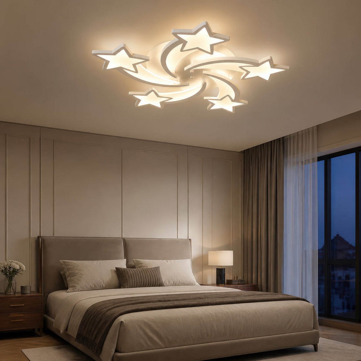 Lustra LED cu telecomanda IPOMOEA 85W, 5 Stele, lumina Rece/Calda/Neutra, Dimabila, Alb, Metal si Acril, imaginea 13