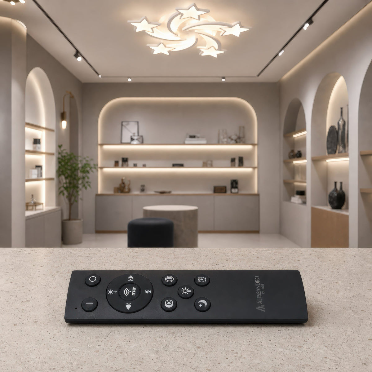 Lustra LED cu telecomanda IPOMOEA 85W, 5 Stele, lumina Rece/Calda/Neutra, Dimabila, Alb, Metal si Acril, imaginea 3