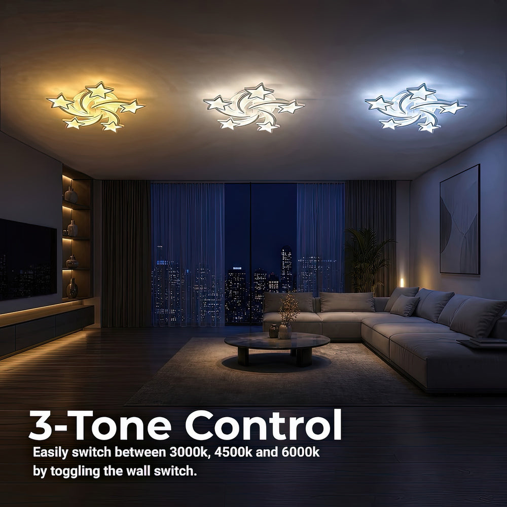 Lustra LED cu telecomanda IPOMOEA 85W, 5 Stele, lumina Rece/Calda/Neutra, Dimabila, Alb, Metal si Acril, imaginea 5
