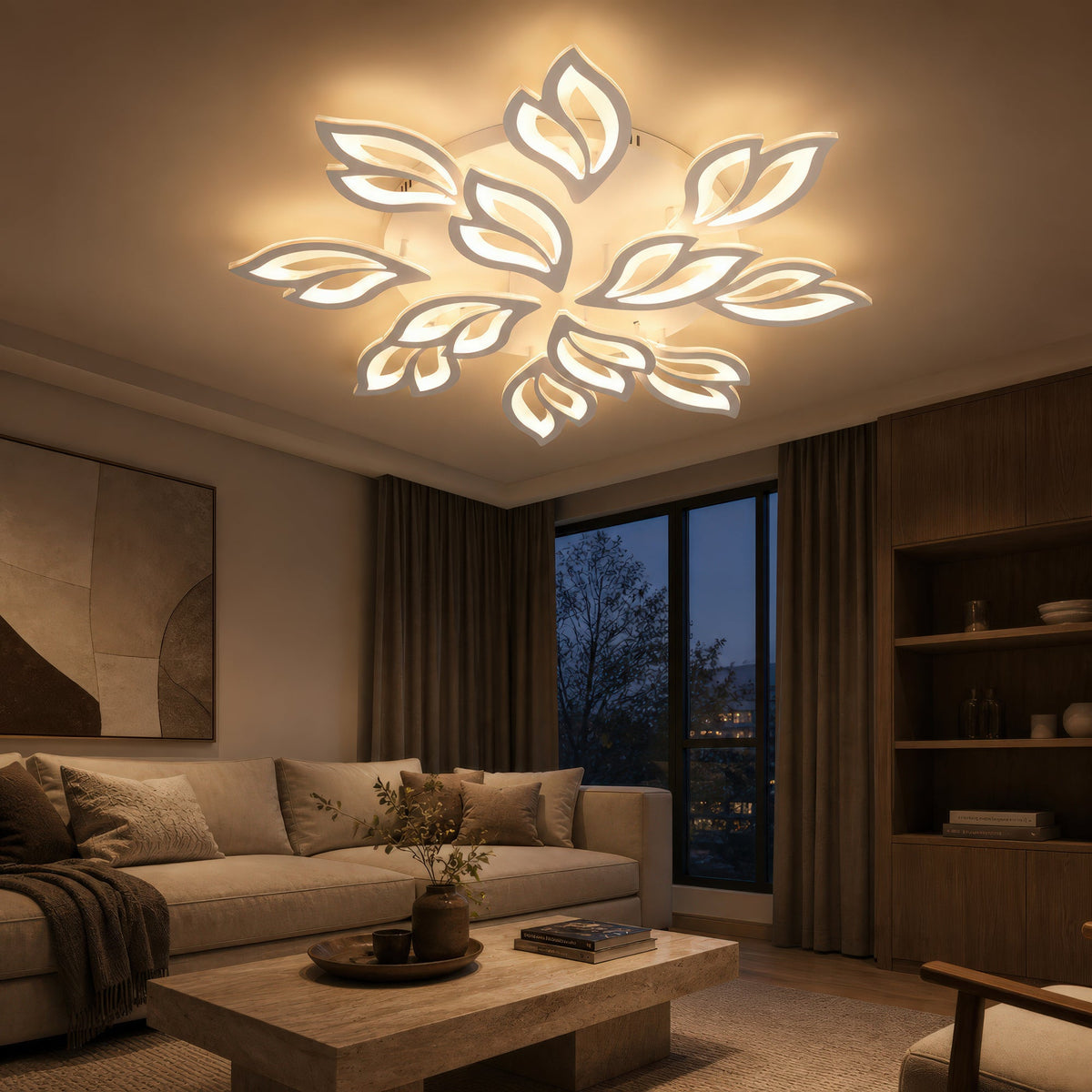 Lustra LED cu telecomanda LILY 147W, 12 Elemente, lumina Rece/Calda/Neutra, Dimabila, Alb