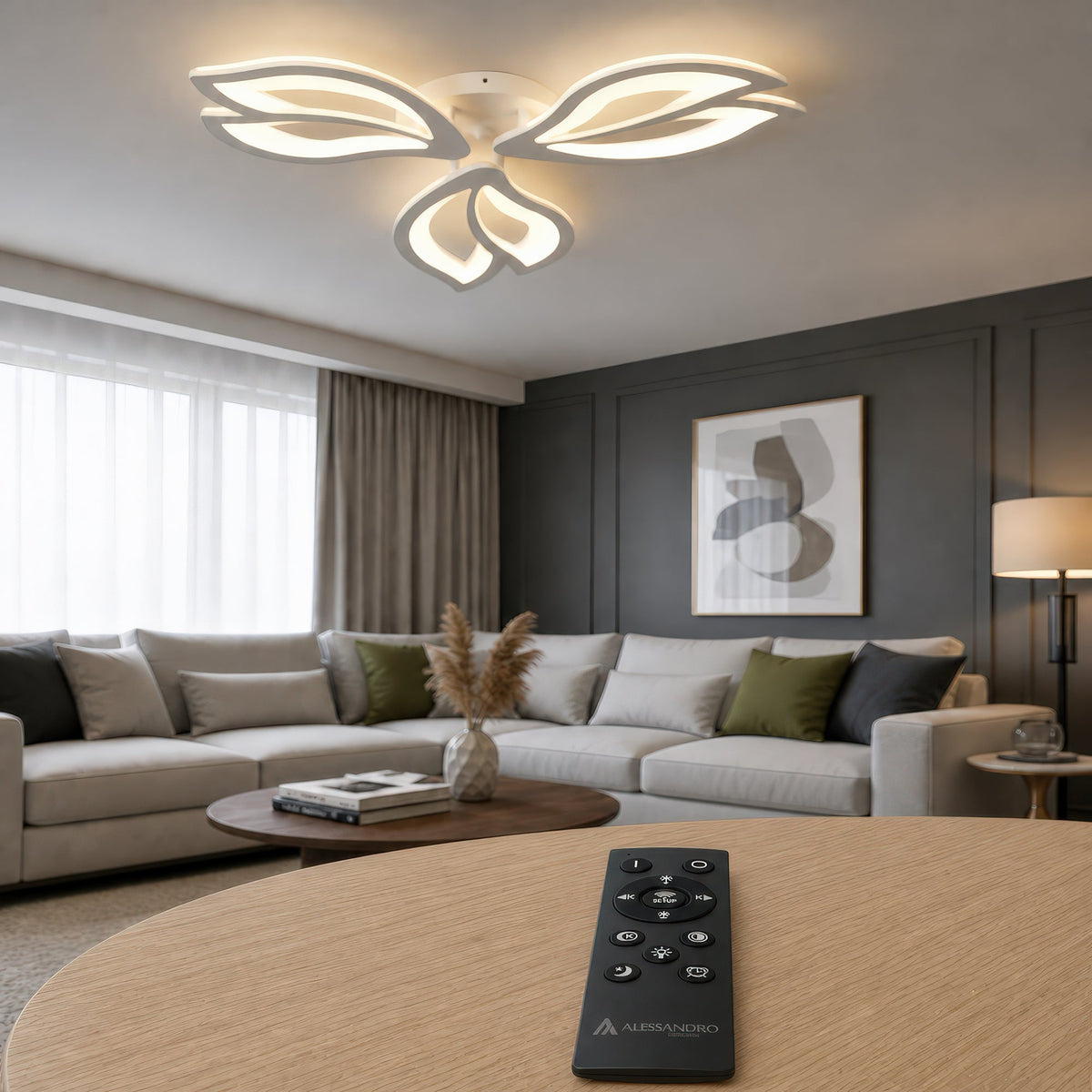 Lustra LED cu telecomanda LILY 40W, 3 Elemente, lumina Rece/Calda/Neutra, Dimabila, Alb, imaginea 3