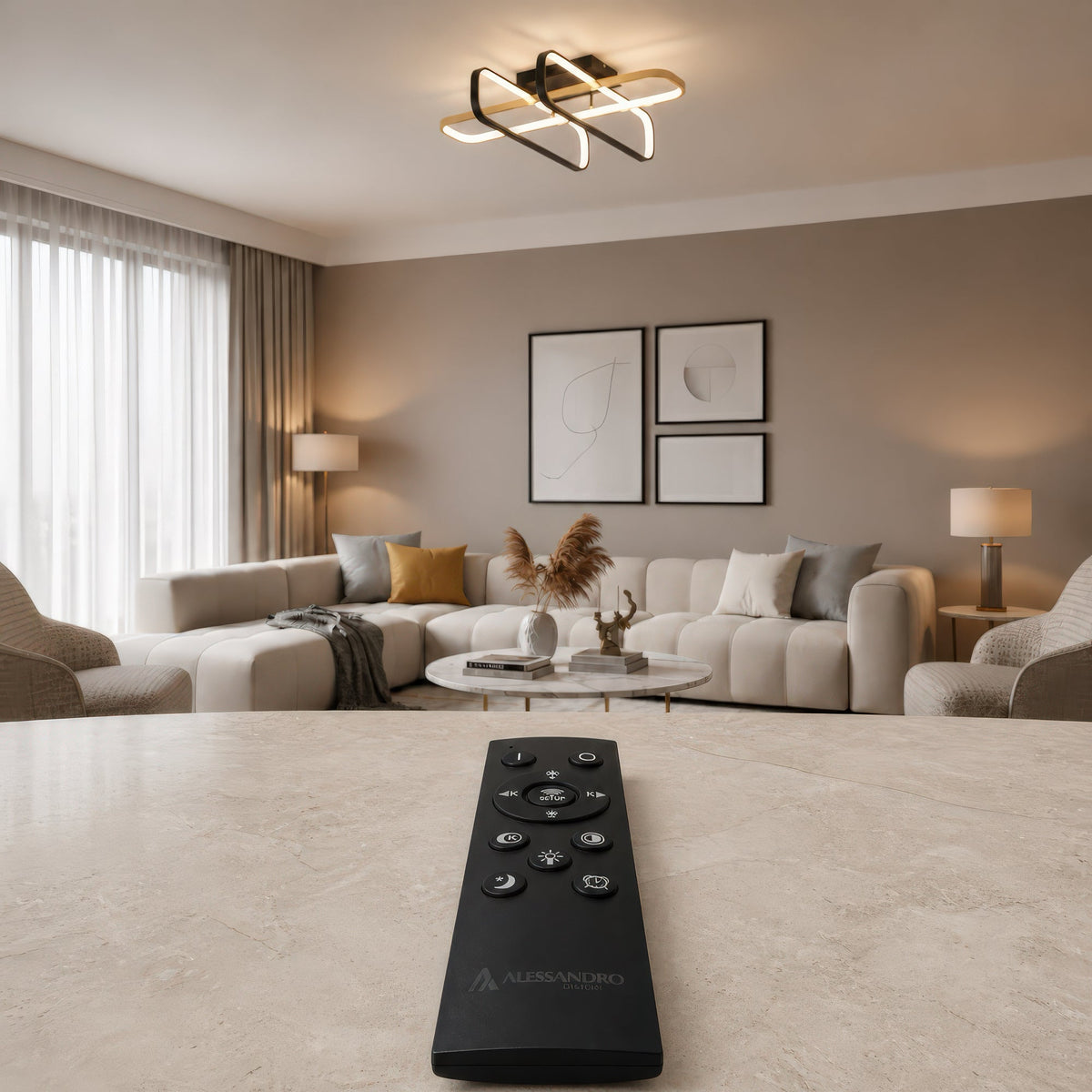 Lustra LED cu telecomanda TRANBERG, 3 surse, 3000K/4000K/6000K, 152W, Metal și Plastic, Negru