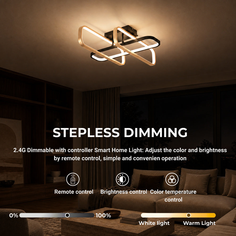 Lustra LED cu telecomanda TRANBERG, 3 surse(1negre+2auriu), 3000K/4000K/6000K, 144W, Metal și Plastic, Negru