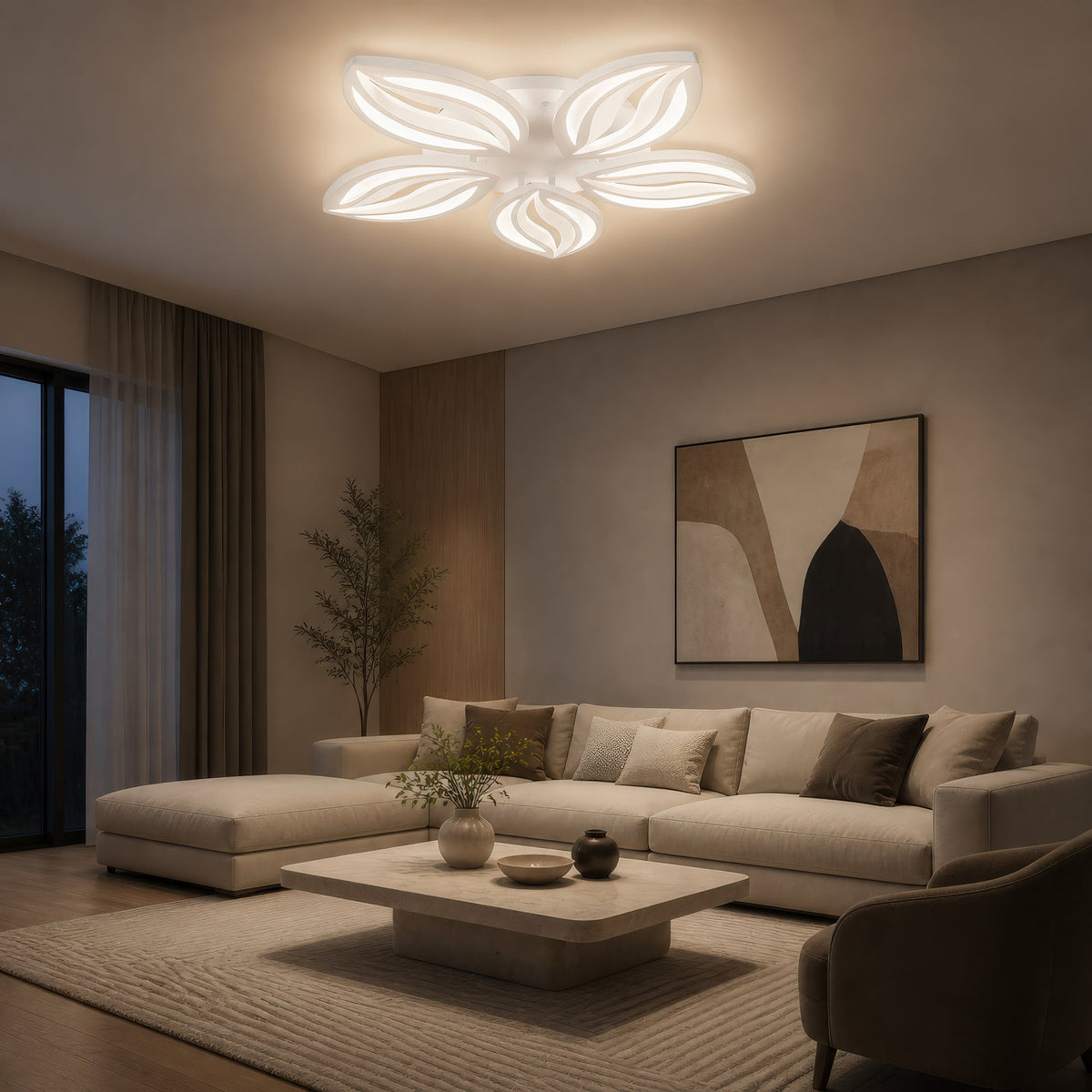Lustra LED cu telecomanda ORCHID 66W, 5 Petale, lumina Rece/Calda/Neutra, Dimabila, Alb, Metal si Acril, imaginea 10