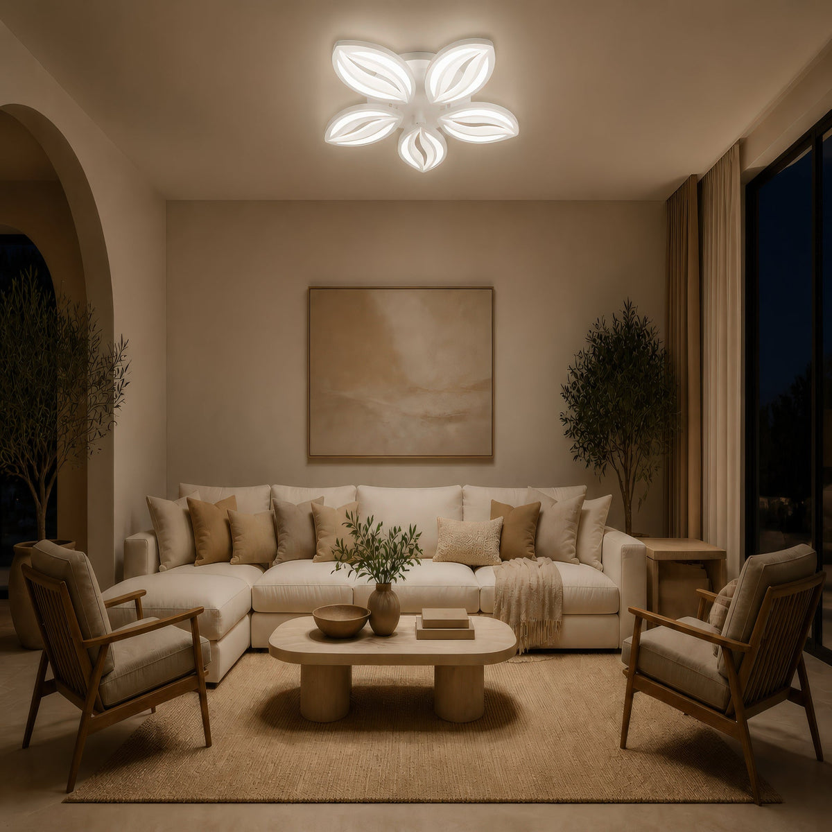 Lustra LED cu telecomanda ORCHID 66W, 5 Petale, lumina Rece/Calda/Neutra, Dimabila, Alb, Metal si Acril, imaginea 11