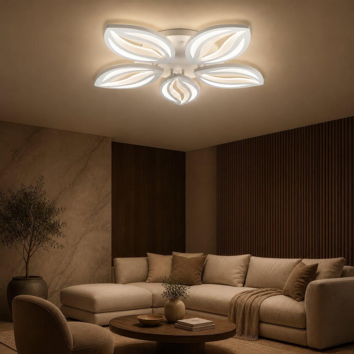 Lustra LED cu telecomanda ORCHID 66W, 5 Petale, lumina Rece/Calda/Neutra, Dimabila, Alb, Metal si Acril, imaginea 12