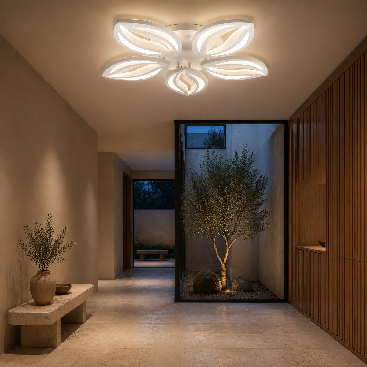 Lustra LED cu telecomanda ORCHID 66W, 5 Petale, lumina Rece/Calda/Neutra, Dimabila, Alb, Metal si Acril, imaginea 13