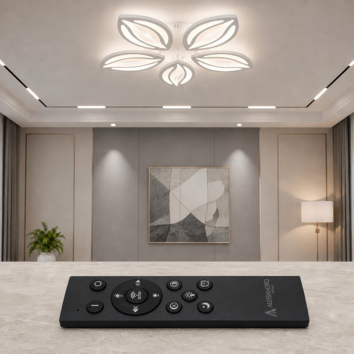 Lustra LED cu telecomanda ORCHID 66W, 5 Petale, lumina Rece/Calda/Neutra, Dimabila, Alb, Metal si Acril, imaginea 3