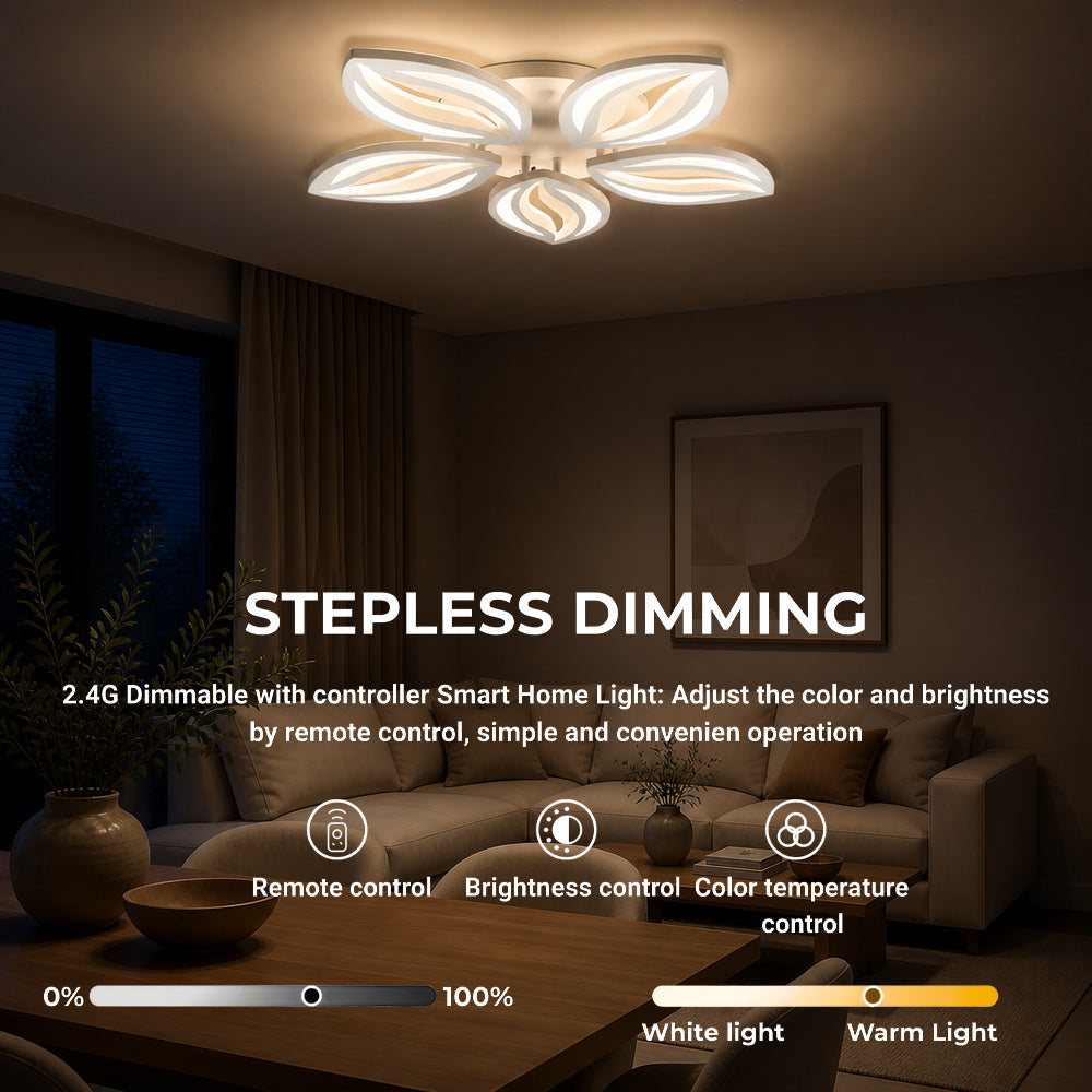 Lustra LED cu telecomanda ORCHID 66W, 5 Petale, lumina Rece/Calda/Neutra, Dimabila, Alb, Metal si Acril, imaginea 4