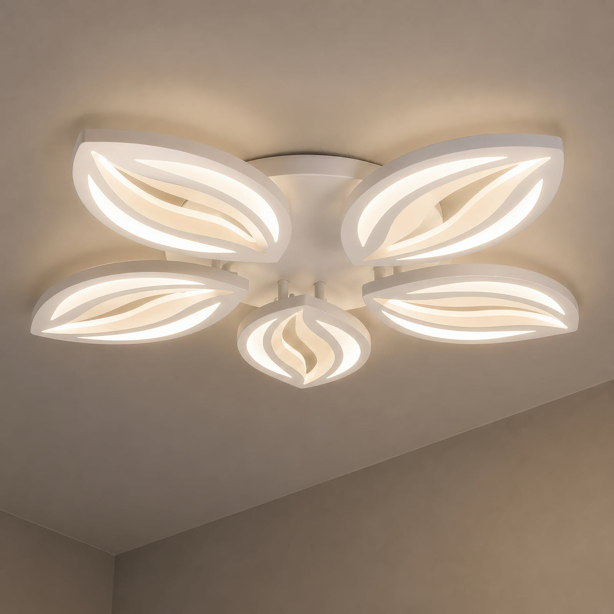 Lustra LED cu telecomanda ORCHID 66W, 5 Petale, lumina Rece/Calda/Neutra, Dimabila, Alb, Metal si Acril, imaginea 8
