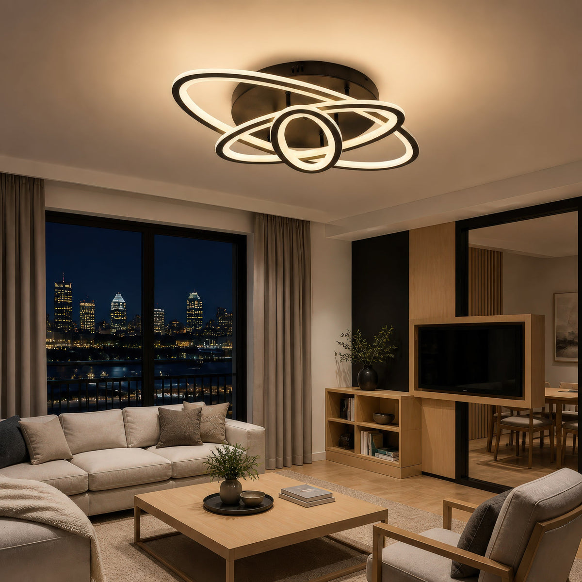Lustra LED cu telecomanda TIANA 78W, 3 Elipse, lumina Rece/Calda/Neutra, Dimabila, Negru, imaginea 10