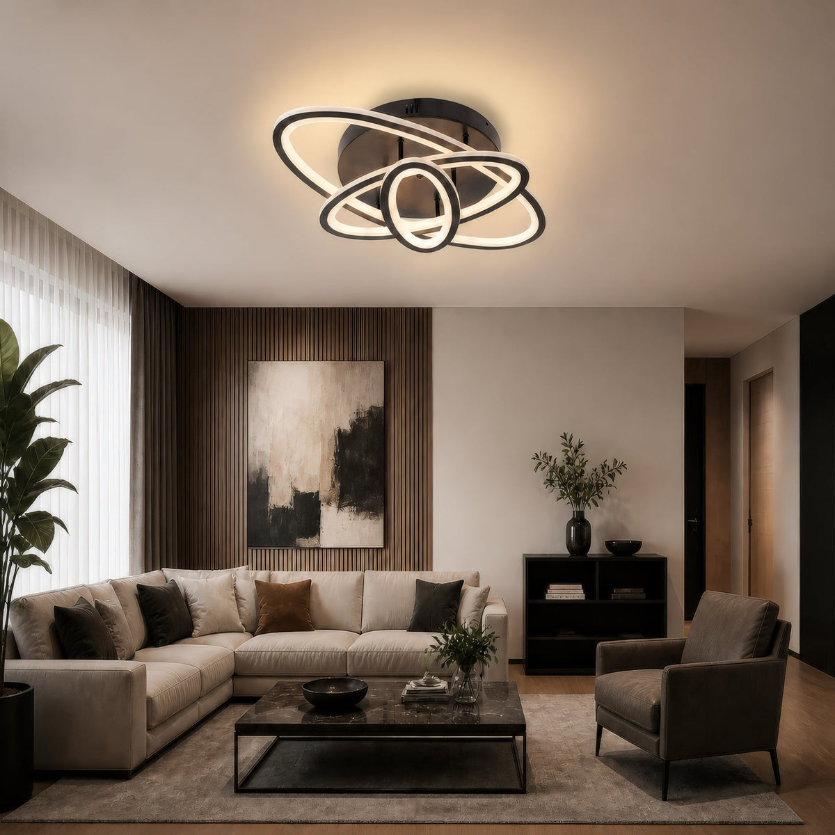 Lustra LED cu telecomanda TIANA 78W, 3 Elipse, lumina Rece/Calda/Neutra, Dimabila, Negru, imaginea 11