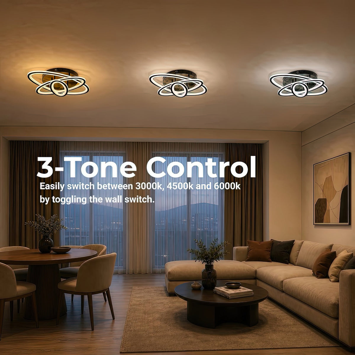 Lustra LED cu telecomanda TIANA 78W, 3 Elipse, lumina Rece/Calda/Neutra, Dimabila, Negru, imaginea 5