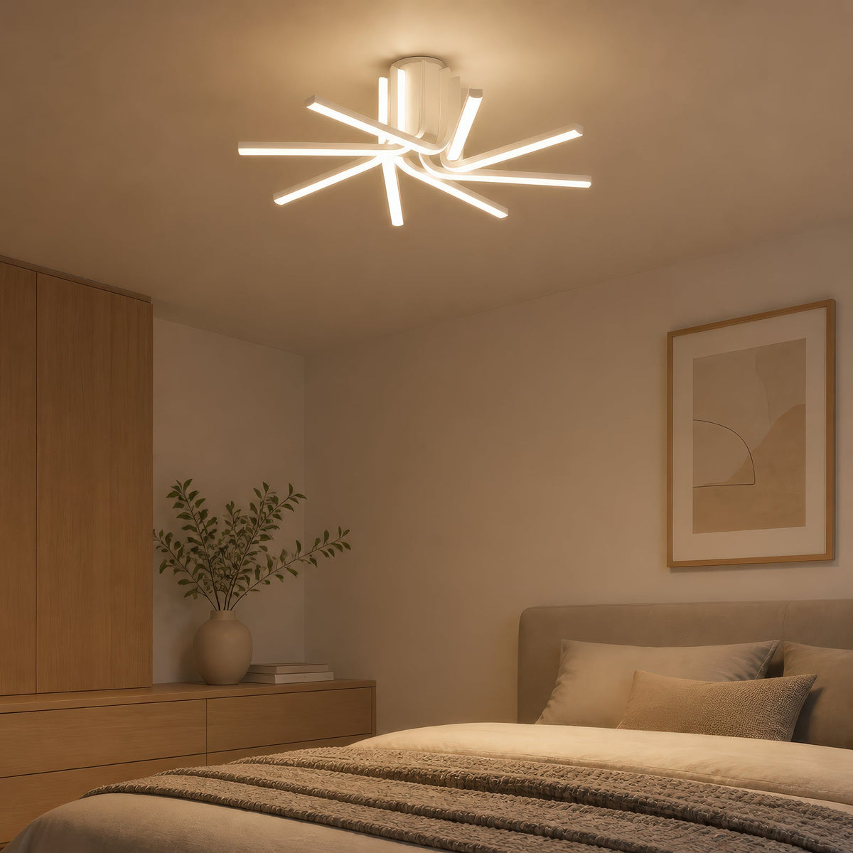 Lustra LED cu telecomanda IBANE, 8 surse, 3000K/4000K/6000K, 128W, Metal și Silicon, Alb