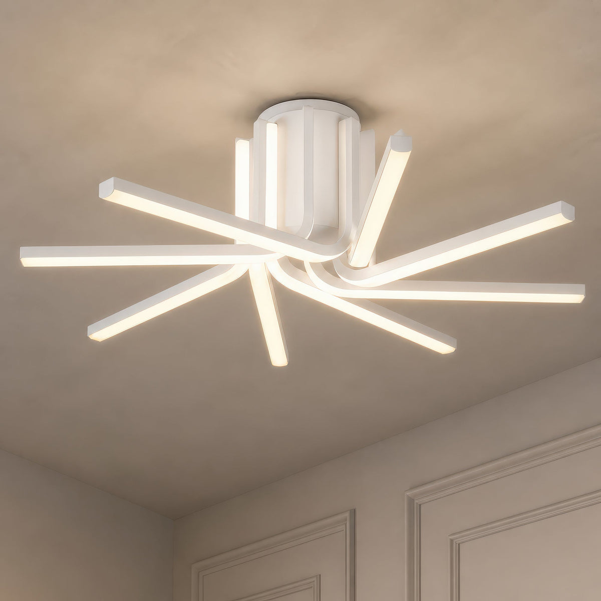Lustra LED cu telecomanda IBANE, 8 surse, 3000K/4000K/6000K, 128W, Metal și Silicon, Alb