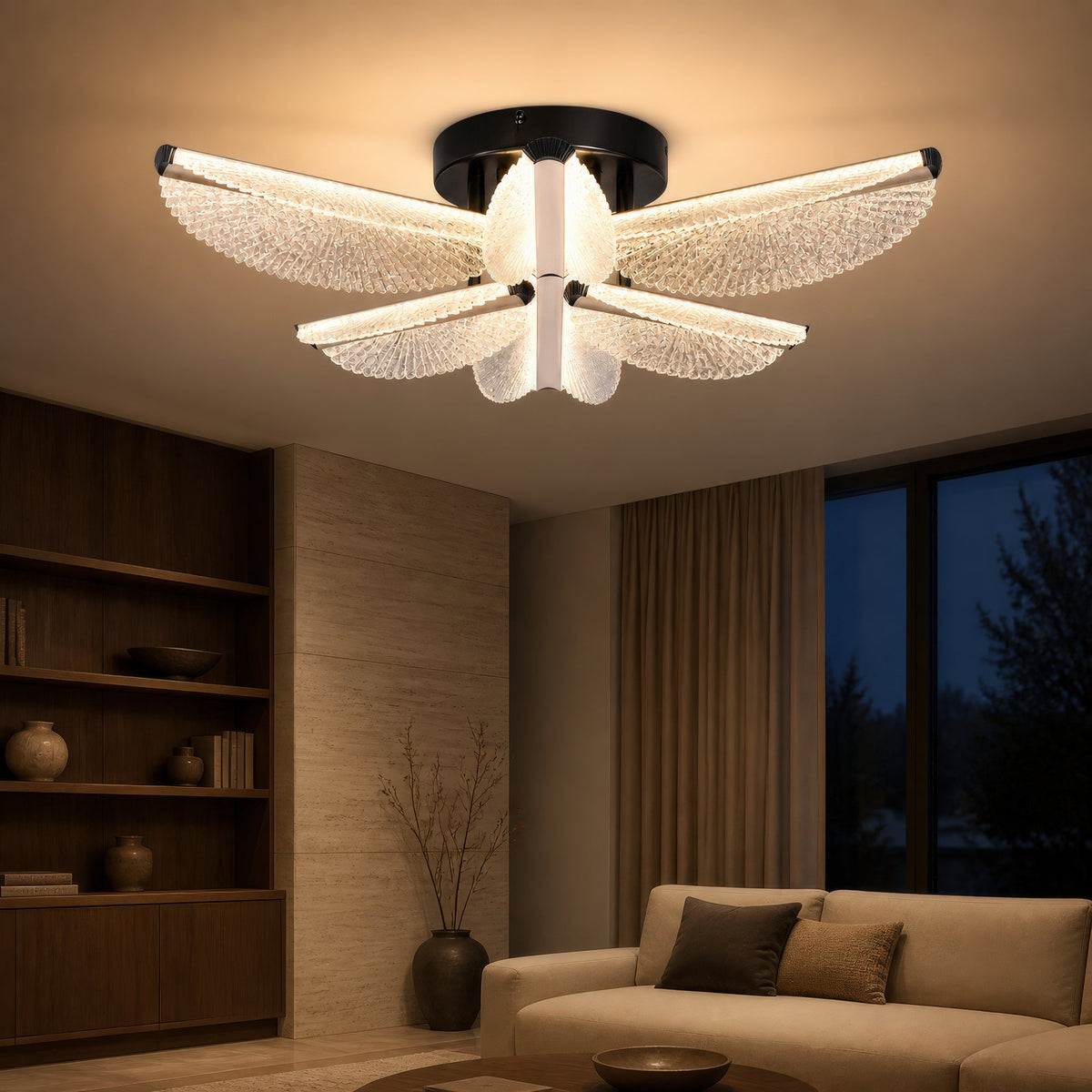 Lustra LED cu Telecomanda TULLIO 67W, 6 Petale, lumina Rece/Calda/Neutra, Dimabila, Negru