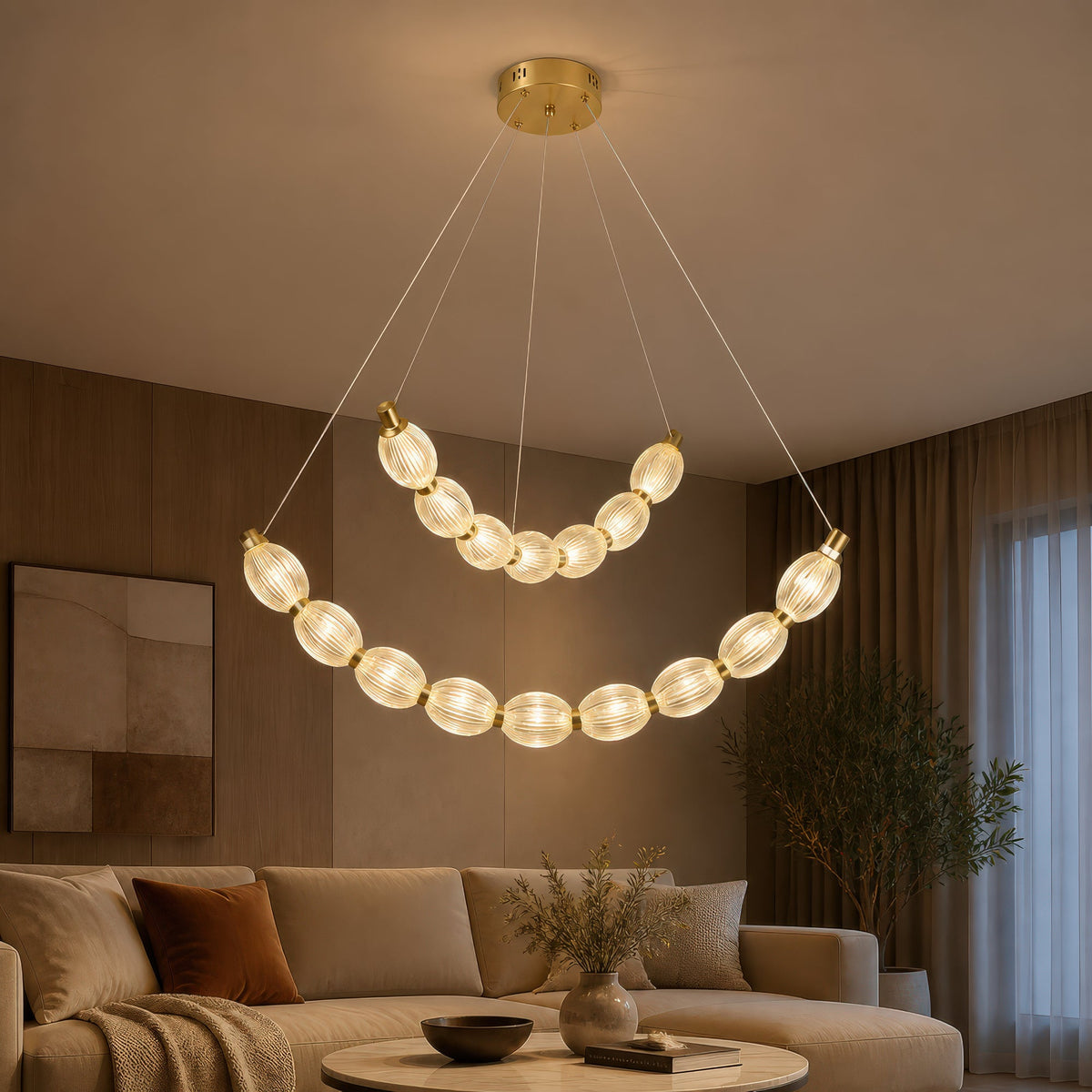 Lustra LED suspendata FAUSTO, 48W, lumina Rece/Calda/Neutra, Inaltime Reglabila, Auriu
