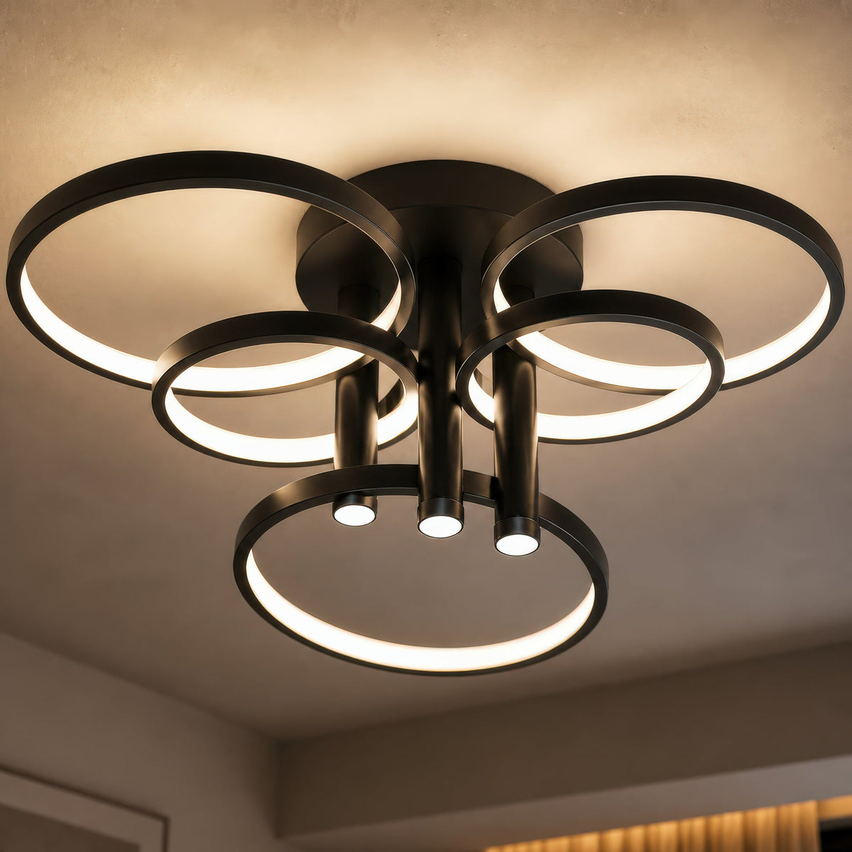 Lustra LED cu telecomanda ORMS, 3000K/4000K/6000K, 146W, Metal și Plastic, Neagra
