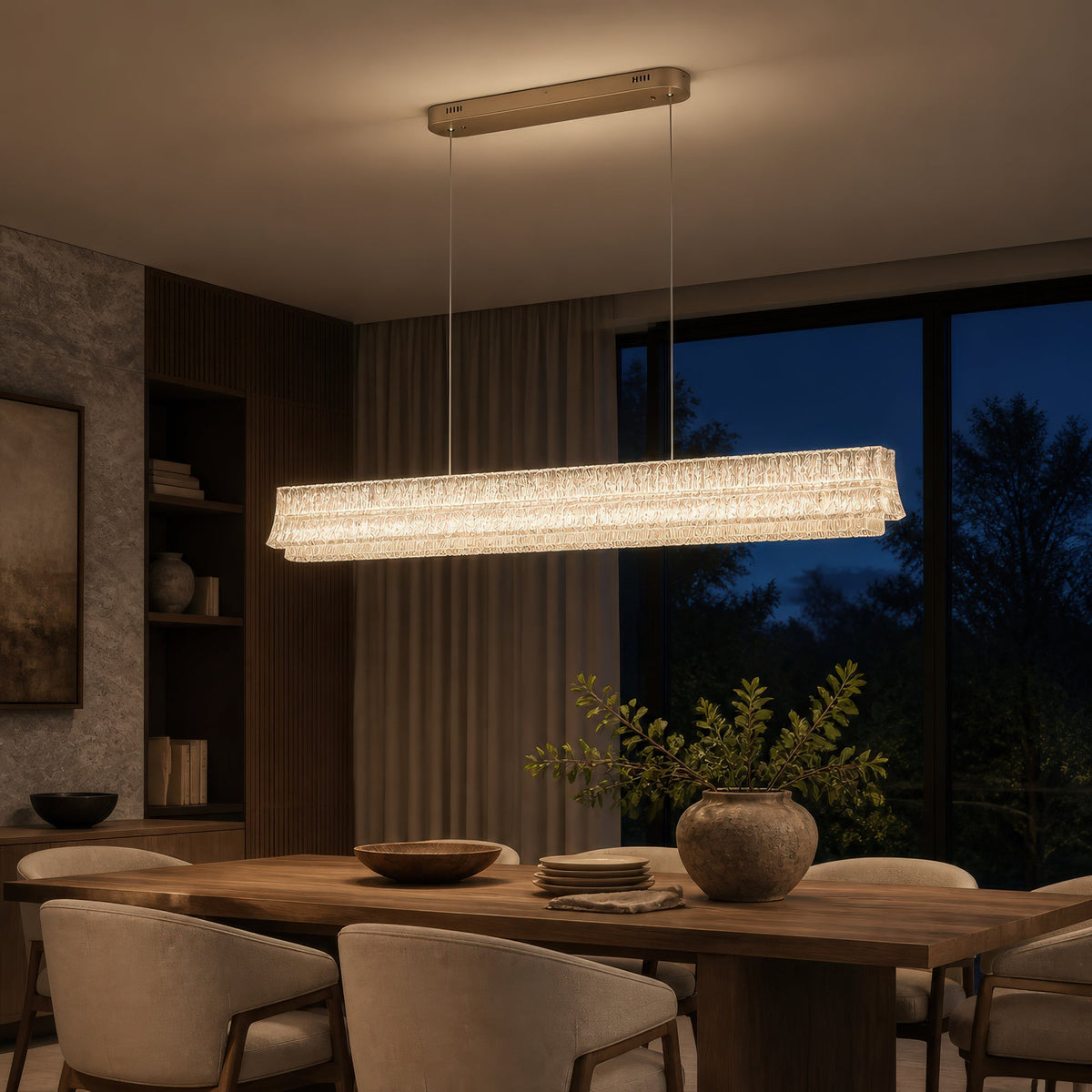 Lustra LED cu Telecomanda, Suspendata TAMY 160W, Liniara, lumina Rece/Calda/Neutra, Auriu, Inaltime Reglabila