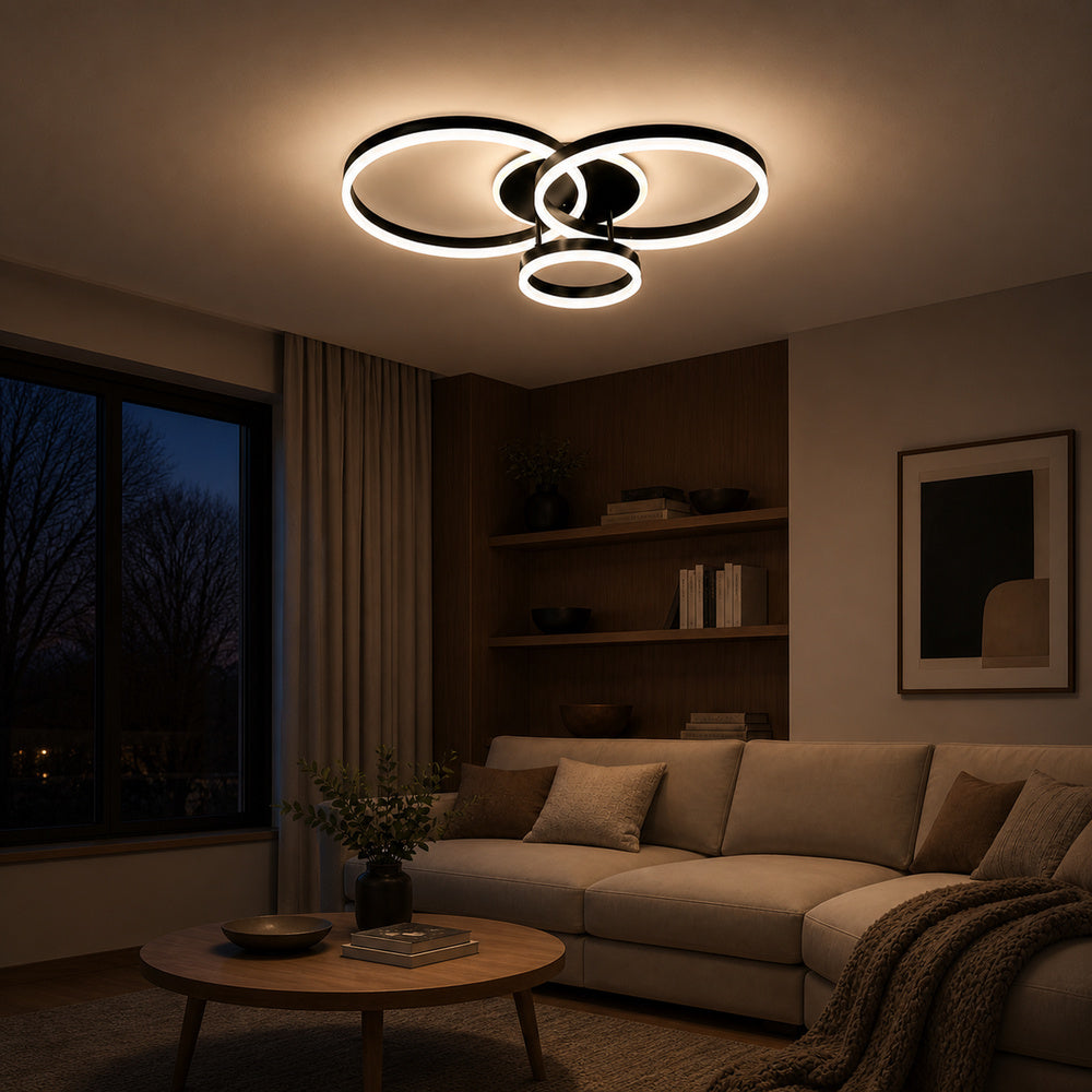 Lustra LED cu telecomanda RIGA LILITH, 68W, 3 Cercuri, lumina Rece/Calda/Neutra, Dimabila, Negru, imaginea 1