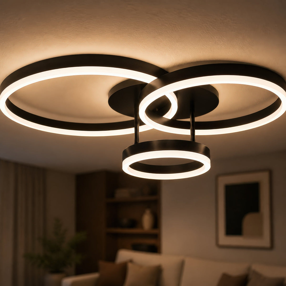 Lustra LED cu telecomanda RIGA LILITH, 68W, 3 Cercuri, lumina Rece/Calda/Neutra, Dimabila, Negru, imaginea 6