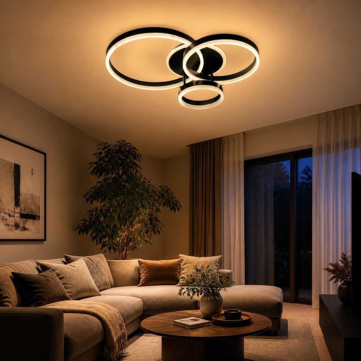 Lustra LED cu telecomanda RIGA LILITH, 68W, 3 Cercuri, lumina Rece/Calda/Neutra, Dimabila, Negru, imaginea 8