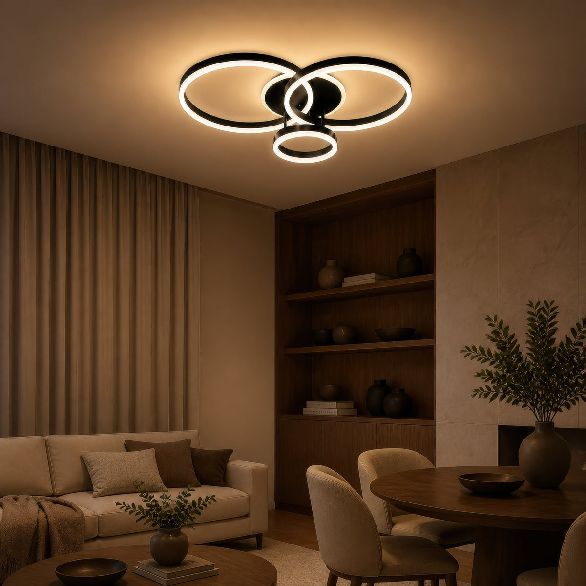Lustra LED cu telecomanda RIGA LILITH, 68W, 3 Cercuri, lumina Rece/Calda/Neutra, Dimabila, Negru, imaginea 9