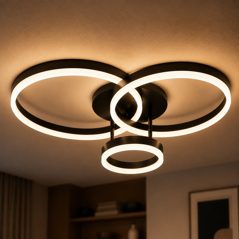 Lustra LED cu telecomanda RIGA LILITH, 68W, 3 Cercuri, lumina Rece/Calda/Neutra, Dimabila, Negru, imaginea 2