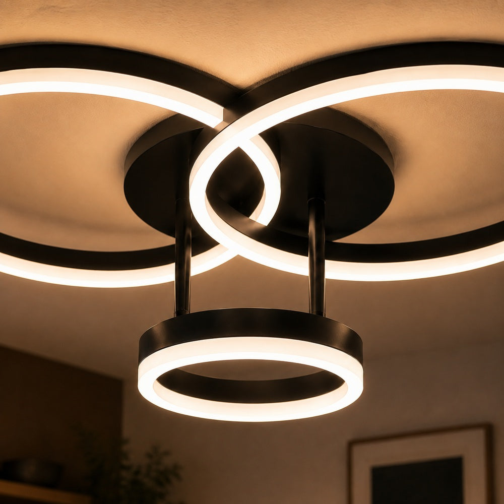 Lustra LED cu telecomanda RIGA LILITH, 68W, 3 Cercuri, lumina Rece/Calda/Neutra, Dimabila, Negru, imaginea 5