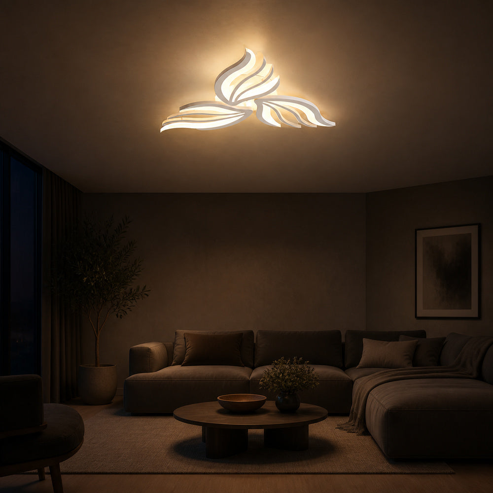 Lustra LED cu telecomanda SAKURA 38W, 3 Petale, lumina Rece/Calda/Neutra, Dimabila, Alb, Metal si Acril, imaginea 1